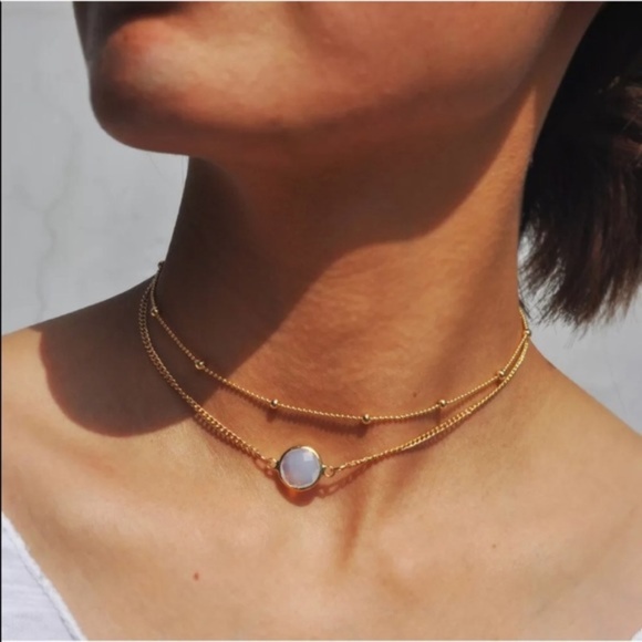 Jewelry - Gold Moonstone Pendant Double Chain Boho Necklace